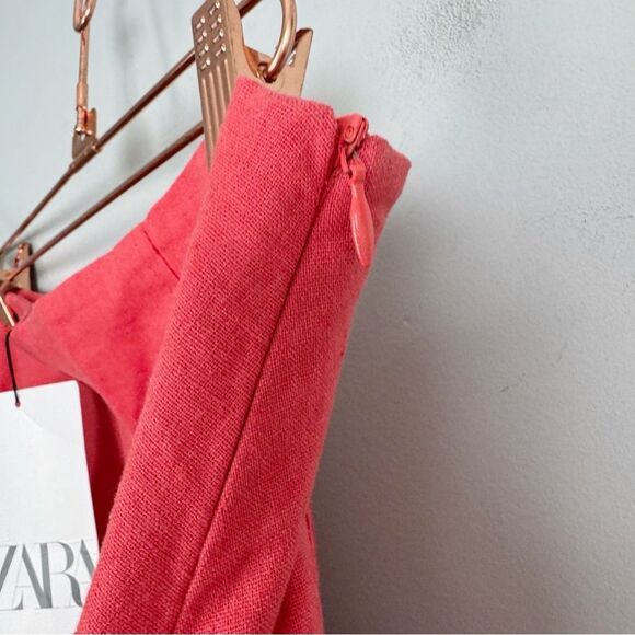 ZARA | NEW Coral Red Linen Skort Skirt with Shorts Women’s Size Medium - Picture 6 of 8